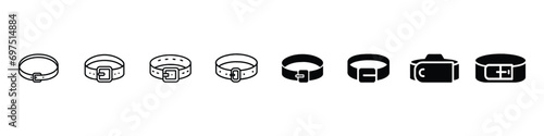 belt icon, Black belt, Belt vector outline icon, Leather strapping. black leather belts with steel buckles and metal fittings. photo
