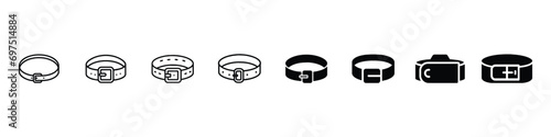 belt icon, Black belt, Belt vector outline icon, Leather strapping. black leather belts with steel buckles and metal fittings.