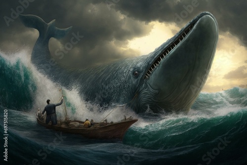 Biblical story of Jonah. Generative AI photo
