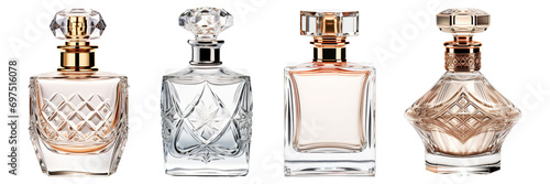 set of female perfume bottles isolated

