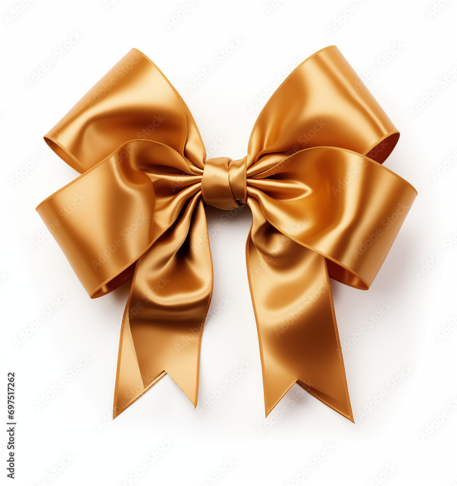 A shiny gold gift bow on a white background, suitable for festive occasions like Christmas or birthdays. A shiny gold gift bow on a white background, suitable for festive occasions like Christmas or birthdays.