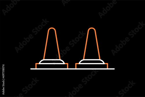  traffic pylon illustration in dark style. Flat vector illustration.