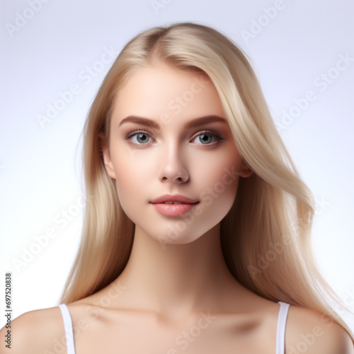 Beauty Woman face Portrait. Beautiful Spa model Girl with Perfect Fresh Clean Skin. Blonde female looking at camera and smiling. . Isolated on a white background ai technology
