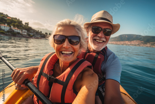 happy older couple on a kayak