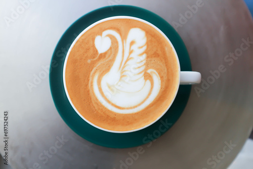 coffee or hot coffee, hot latte coffee with swan latte art