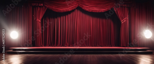 Theater stage was draped with dark red velvet curtains that created a sense of mystery and anticipation for the audience.
