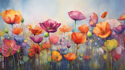 Colorful abstract flower meadow illustration