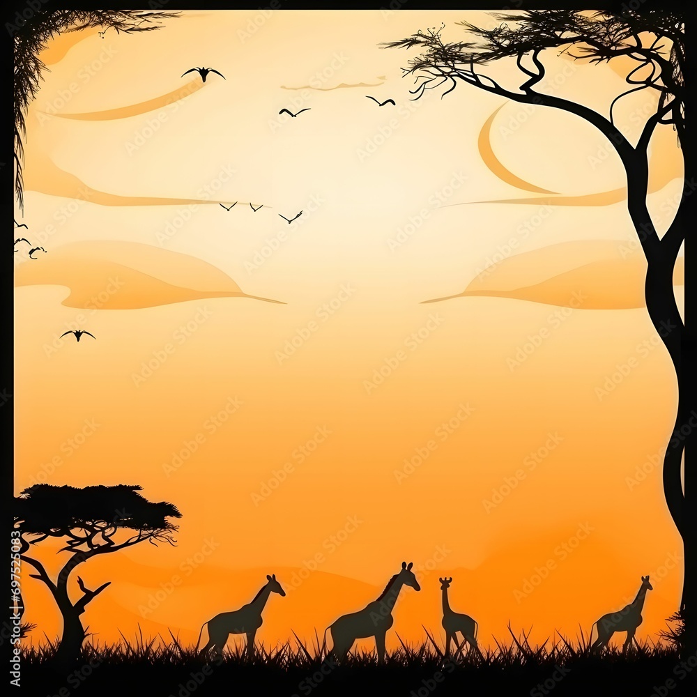 Safari animals and leaves frame