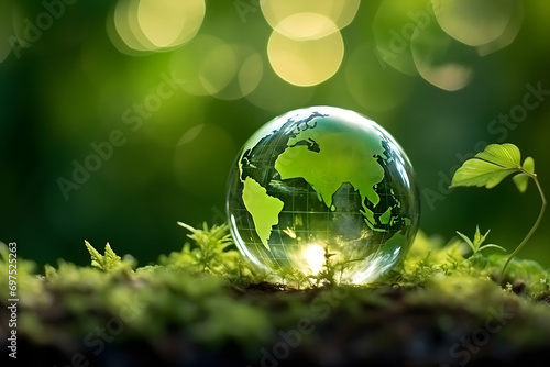 renewable energy light bulb with green energy  Earth Day or environment protection Hands protect forests that grow on the ground and help save the world  solar panels