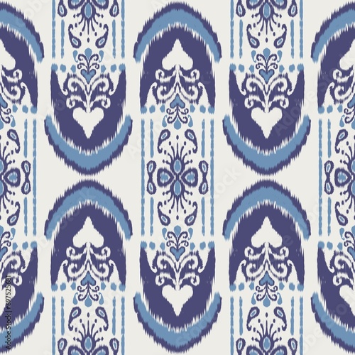 Ikat abstract pattern. Illustration ikat blue watercolor abstract floral paisley seamless pattern. Ikat abstract pattern use for fabric, textile, home decoration elements, upholstery, wrapping, etc.