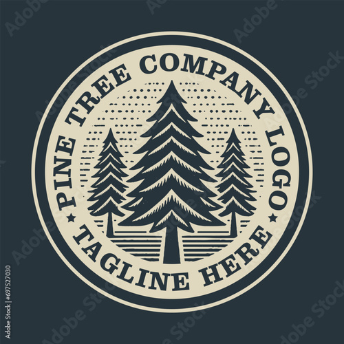 pine tree logo vector vintage illustration design