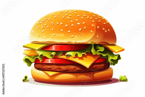 Cartoon appetizing burger on light background