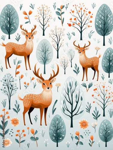 christmas pattern background  with deer