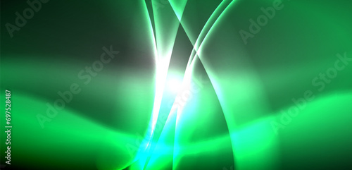Neon-lit waves surge across background, mesmerizing dance of luminescence and motion. Dynamic backdrop captures essence of energy and modern aesthetics