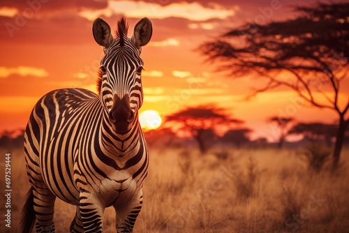 Zebra at sunset in the Serengeti National Park