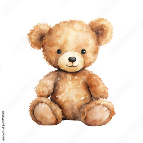cute bear doll watercolor illustration isolated on white or transparent background photo