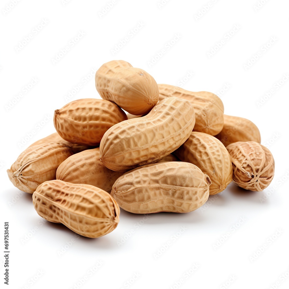 Organic peanuts in shell isolated on white background. Heap of peanut closeup Organic peanuts in shell isolated on white background. Heap of peanut closeup