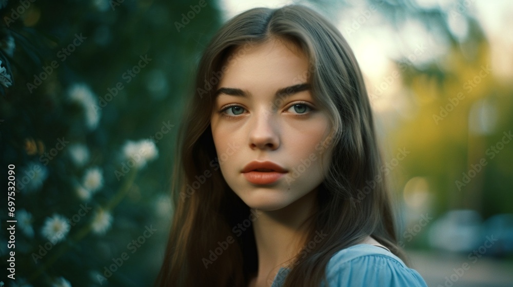 A 23-year-old beautiful girl captured in a movie-like moment, shot with Kodak Portra 400 film, featuring soft light that enhances her best quality.