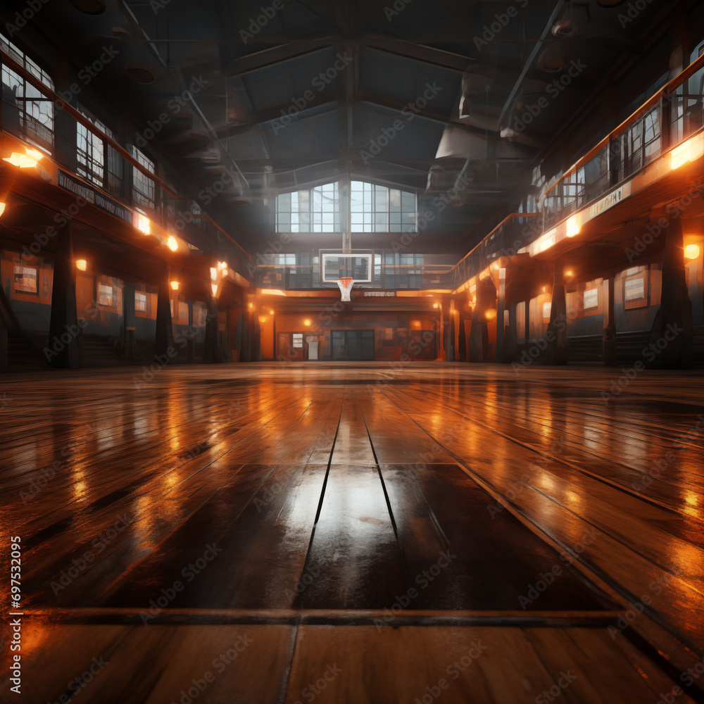 Indoor basketball court shot with ultra-wide angle lens