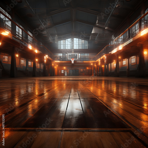 Indoor basketball court shot with ultra-wide angle lens
