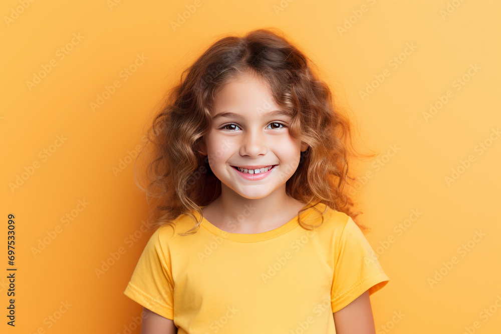 Caucasian smiling girl studio portrait, simple background. AI generative Caucasian smiling girl studio portrait, simple background. AI generative