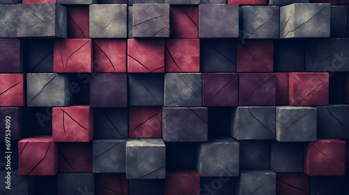 Vivid Abstract Design: Exploring Colorful Geometric Shapes with Textured Wood and Cubic Blocks