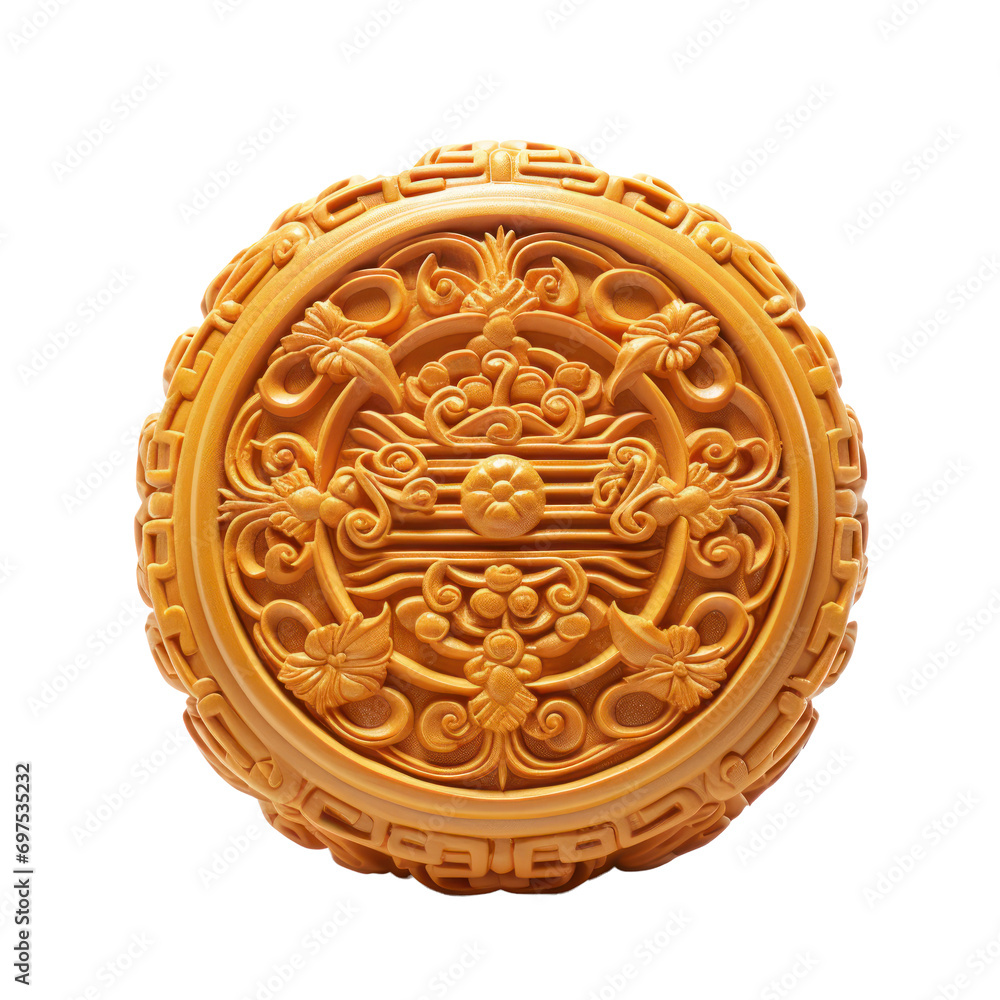 a mooncake for chinese new year celebration isolated on white or transparent background