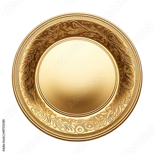 golden plate or plate made of gold isolated on white or transparent background