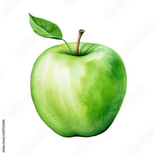 an green apple watercolor illustration isolated on white or transparent background