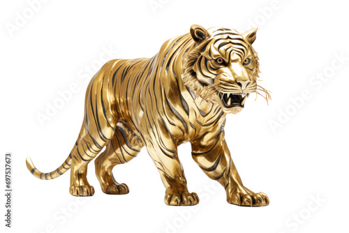 golden tiger or tiger made of gold as an animal of lucky sign isolated on white or transparent background © SaraY Studio 