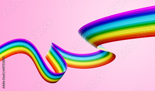 3d Flag Of Rainbow 3d Wavy Shiny Rainbow Ribbon Isolated On Soft Pink Background 3d Illustration