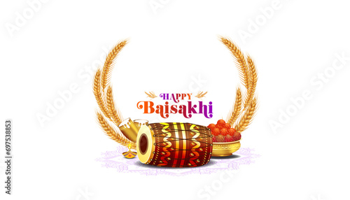 Happy Baisakhi festival vector illustration. isolated on white background poster banner design. Indian Punjabi sikh harvest festival concept.