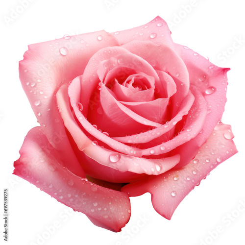 pink rose with waterdrops isolated on white or transparent background photo