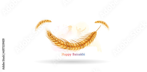 Vector design of Happy Vaisakhi or Baisakhi festival poster banner and celebration background. Indian Punjabi sikh traditional harvest festival concept.