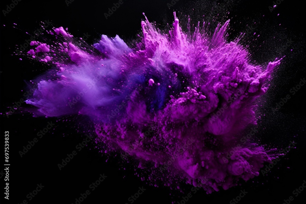 Vibrant purple powder burst on black background. Generative AI - obrazy, fototapety, plakaty 