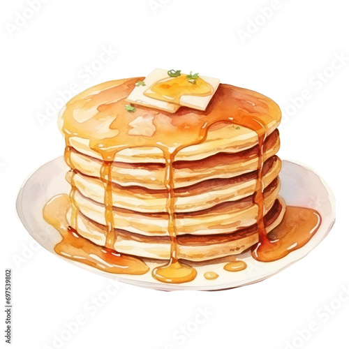 pancake with honey syrup watercolor illustration isolated on white or transparent background