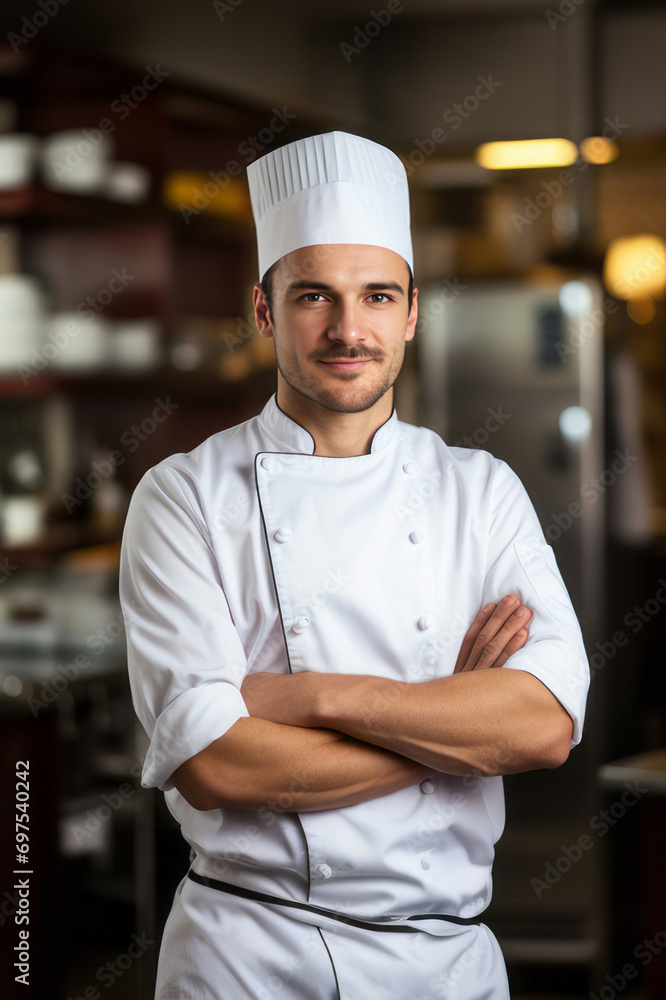 Male chef in a kitchen. AI generative