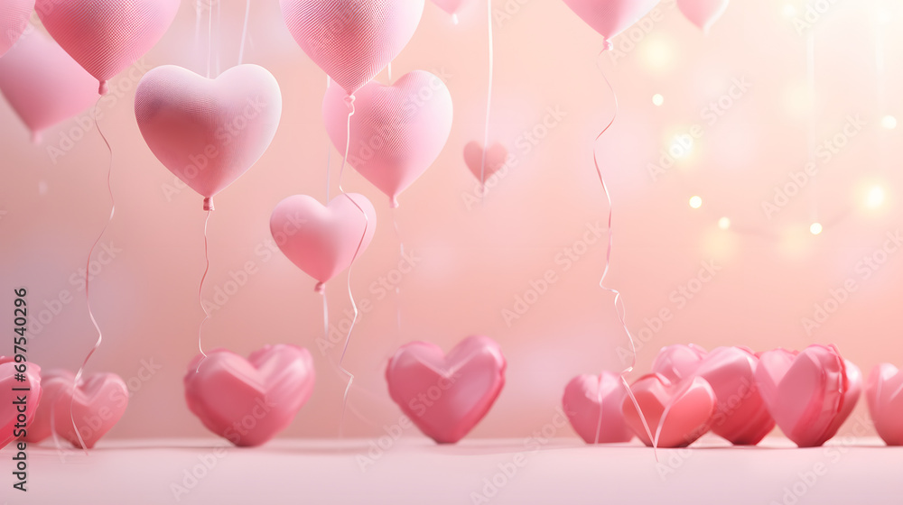 Charming Pink Heart-Shaped Balloons Floating in Air, Festive Celebration Scene with 14 Heart Balloons, Valentine's Day Decorations