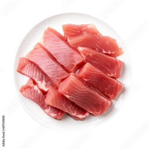 plate of raw tuna meat fillet isolated on white or transparent background photo