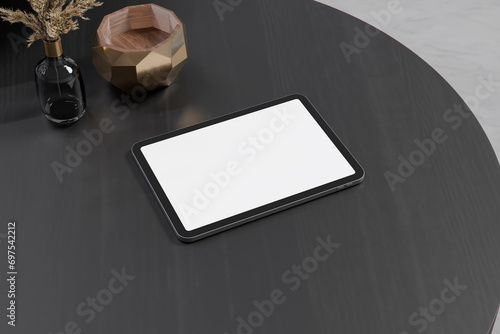 blank tablet mockup on the black desk (ID: 697542212)