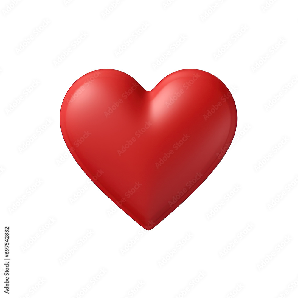 red heart in 3d style illustration isolated on white or transparent background 