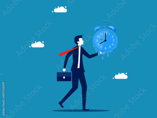 There is little time left. Businessman holding a melting watch. vector illustration