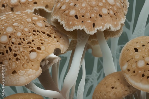 the microscopic details of a mushroom's spores,
 photo
