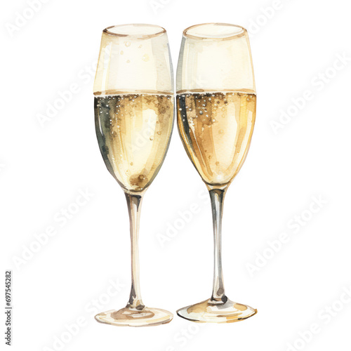 two glasses of champagne watercolor 