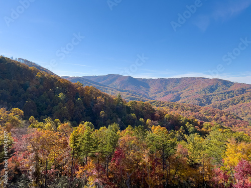 A view of the Blue Ridge Parkway during the autumn fall color changing season. © Joni