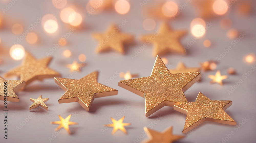 Abstract background with small shiny peach-colored stars in shape bokeh, confetti. Generative AI. Abstract background with small shiny peach-colored stars in shape bokeh, confetti. Generative AI.