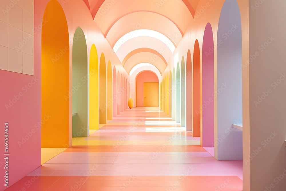 rainbow colored pathway in room with lighting rainbow colored pathway in room with lighting