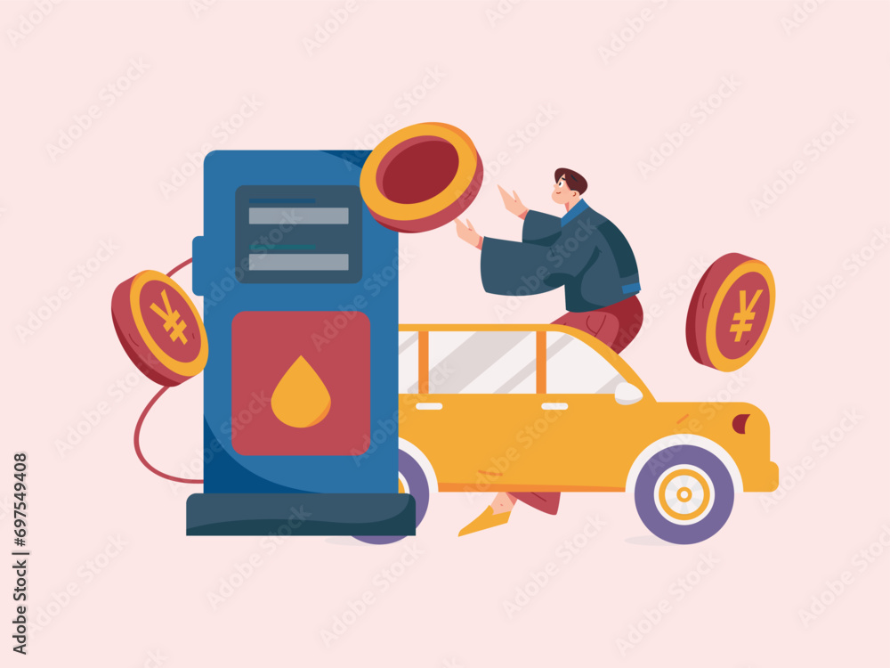 Vector Internet operation hand-drawn illustration of people getting discounts for refueling their cars
