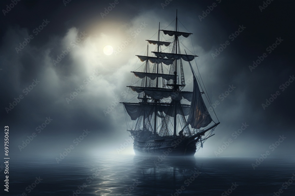 ship in the fog in the sea