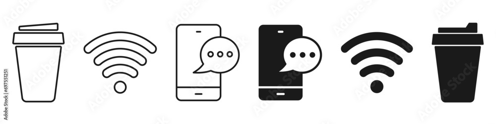 Coffee break icon. Cup of coffee, wifi, chat message. Vector illustration Coffee break icon. Cup of coffee, wifi, chat message. Vector illustration
